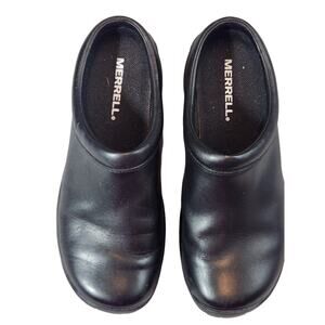 Merrell Encore Black Leather Slip-On Clogs Shoes‎ Women's Size 7 Comfort Casual